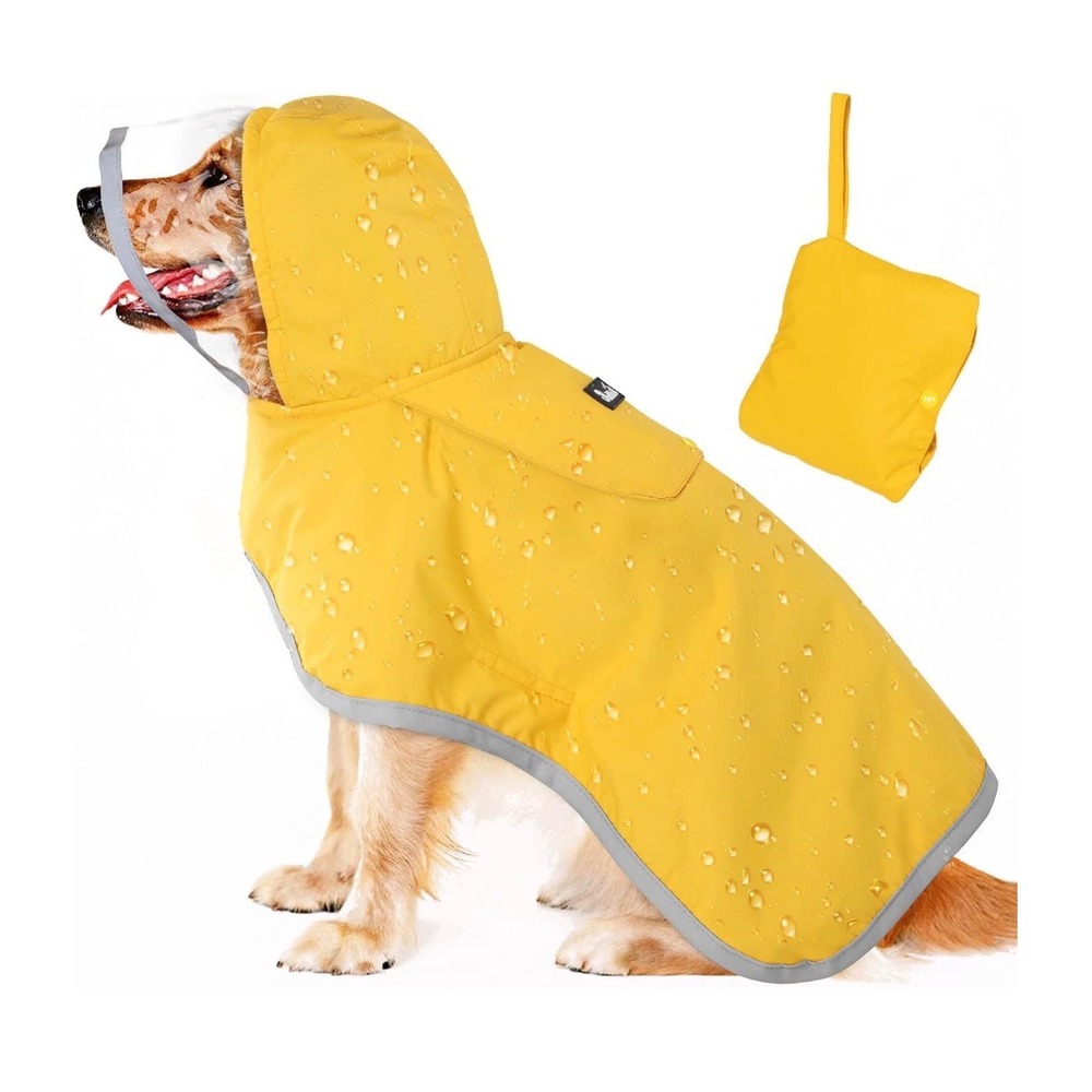 Lukovee Dog Raincoat Yellow Waterproof Hooded Poncho Reflective XL